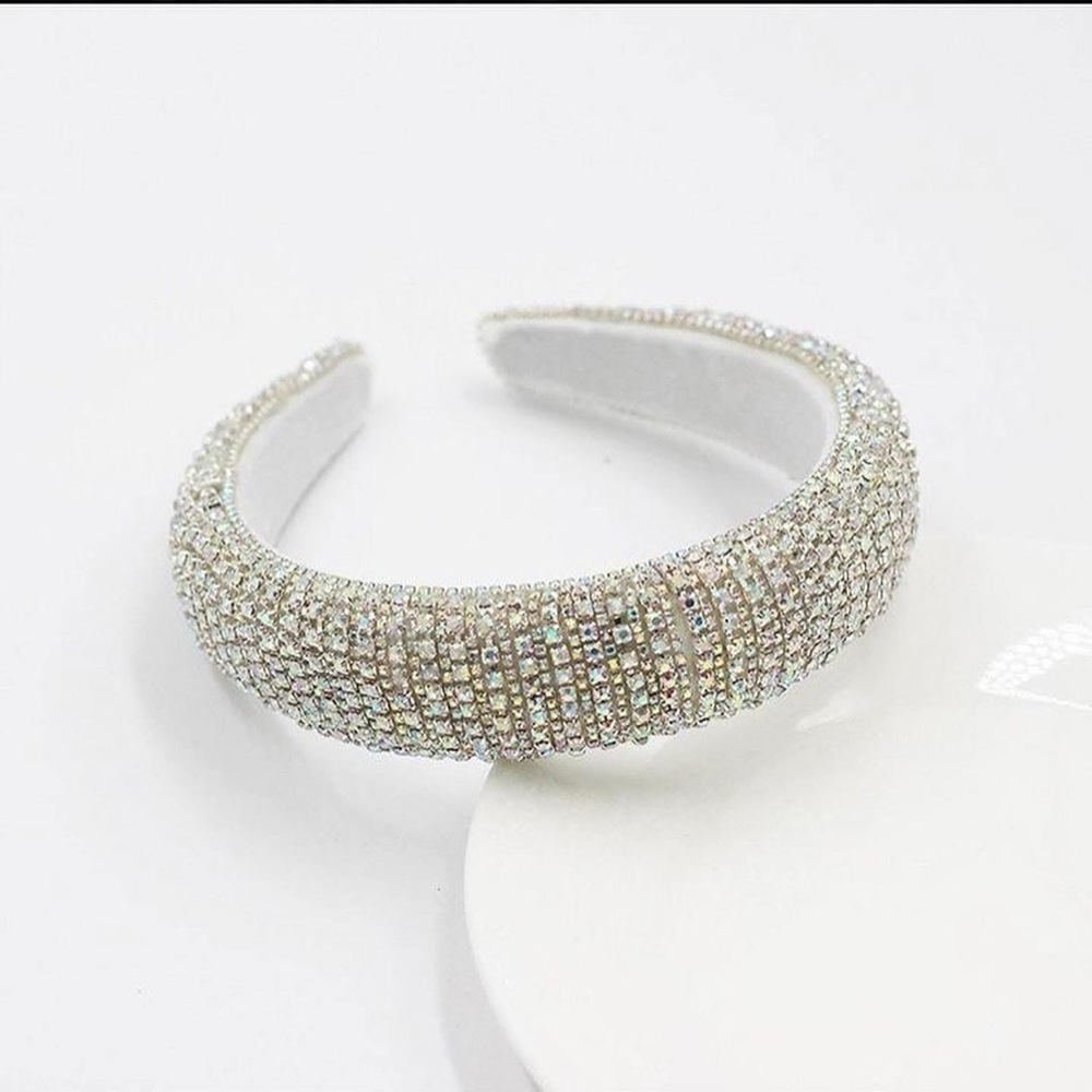 Silver Rhinestone Padded Headband | Sparkly Crystal Hair Accessory Party